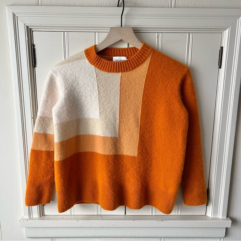St. John Cashmere Geometric Shadow Intarsia Knit Sweater
